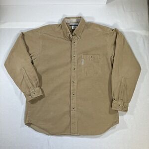 Columbia Mens M Tan Beige Corduroy Button Down Shirt Long Sleeve Pockets Casual